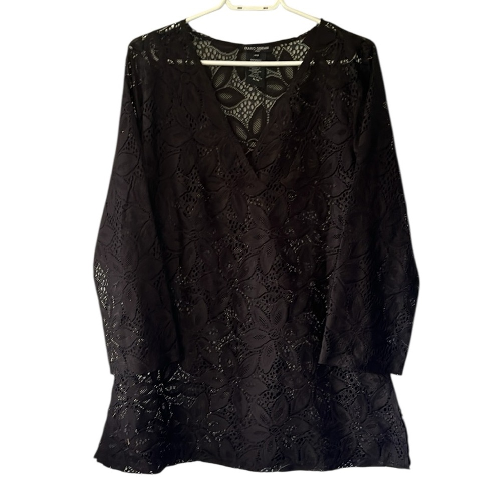 Mario Serrani Italy Lace Tunic Top Cover Up Black Floral Swim Sz Medium